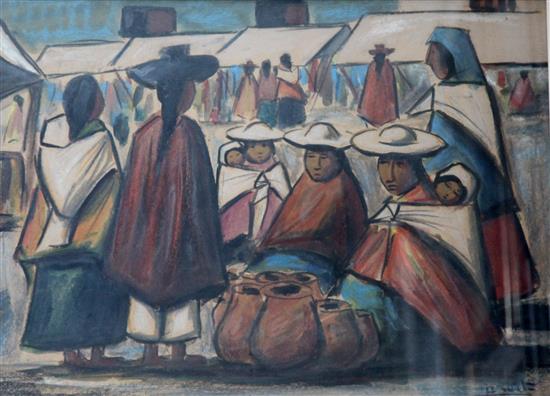 Camilo Egas Peruvian market scene, 18.5 x 25in.